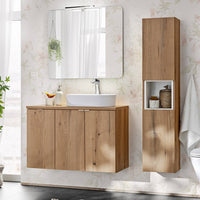 Mobile a Colonna Pensile da Bagno NEWPORT 140x30x25 cm - Effetto Rovere Coast Evoke [en.casa]