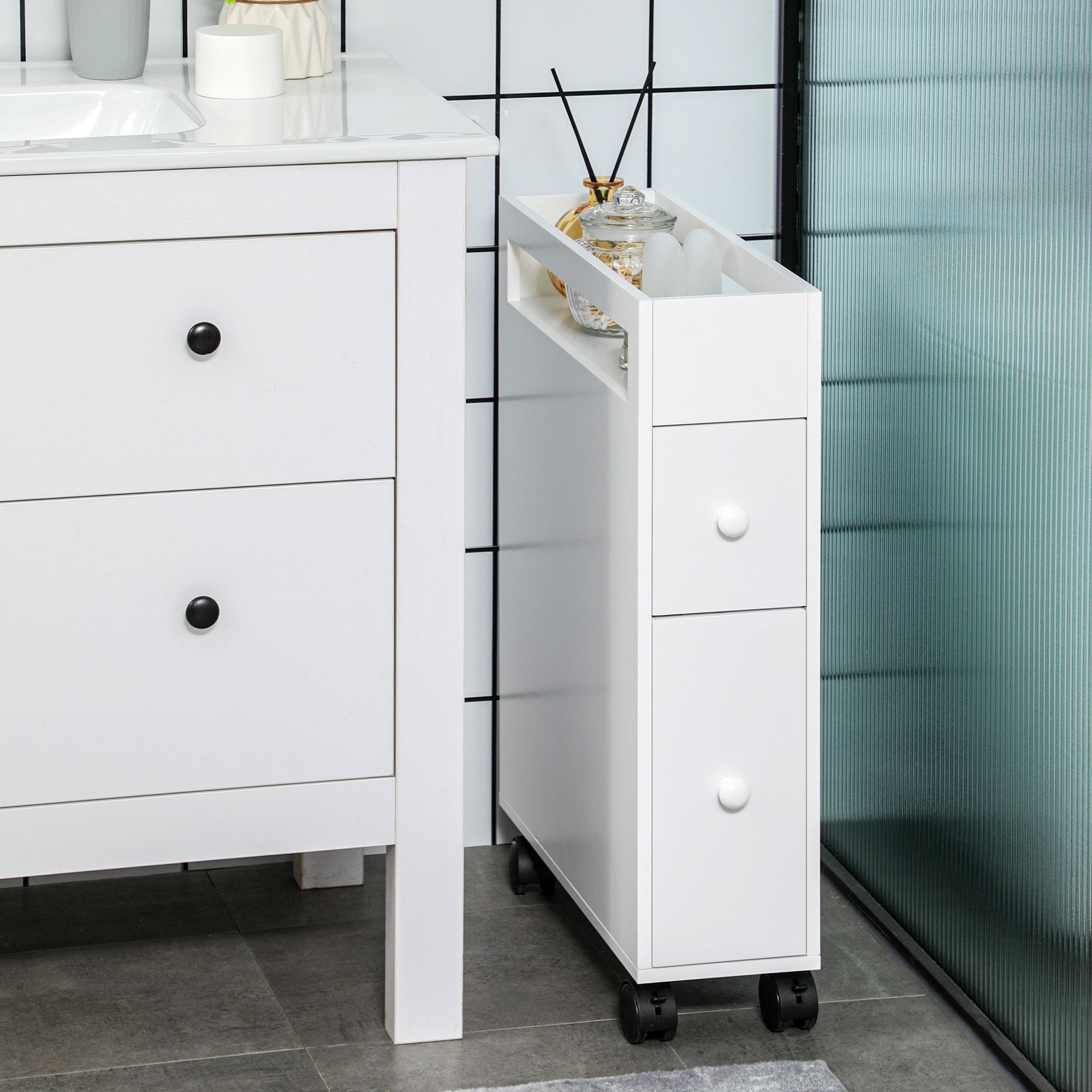 Mobiletto Bagno Salvaspazio 16x49,5x66 cm con Ruote Bianco