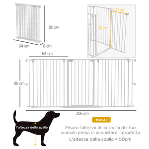 Cancelletto di Sicurezza per Animali Domestici 206x90 cm in Acciaio e Plastica Bianco