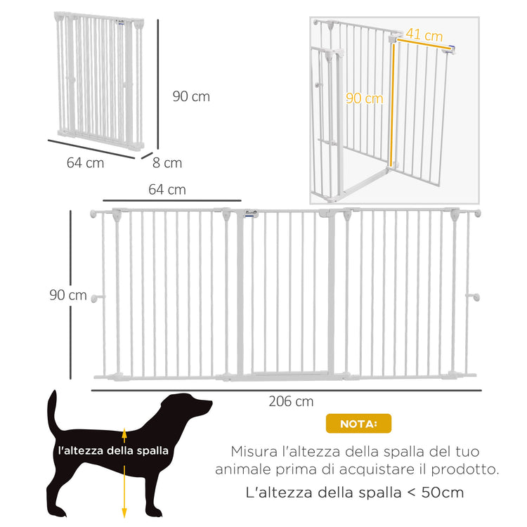 Cancelletto di Sicurezza per Animali Domestici 206x90 cm in Acciaio e Plastica Bianco