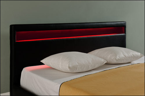 Letto Francese Imbottito 140x200 cm Testiera Alta con Illuminazione a LED Similpelle - Nero Corium