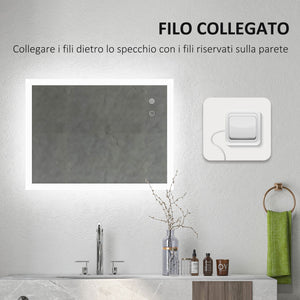 Specchio da Bagno 80x60x3 cm con LED 3 Colori Regolabili in Metallo e Vetro