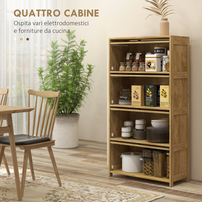 Mobile Cucina in stile Boho con 4 Ante a Ribalta 70x32x132.8 cm in Truciolato e Rattan