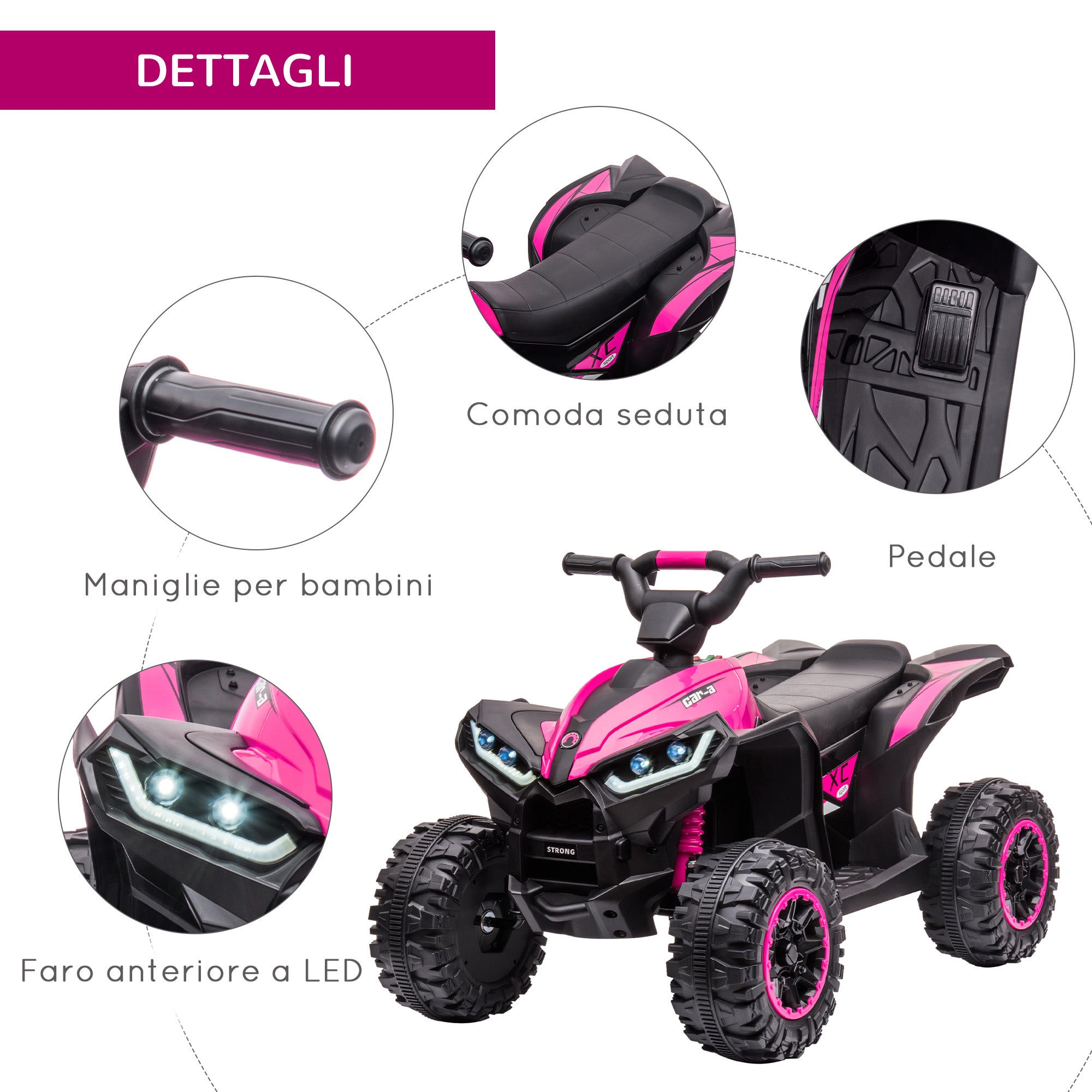 Quad Elettrico per Bambini 12V 2 Velocità Fari LED Rosa