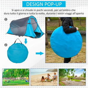 Tenda da Campeggio a Cupola con 2 Finestre e Design Pop-Up a Igloo 220x108x110 cm in Poliestere Blu