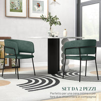 Set 2 Sedie Stile Moderno 57x53x73 cm in Velluto e Acciaio Verde