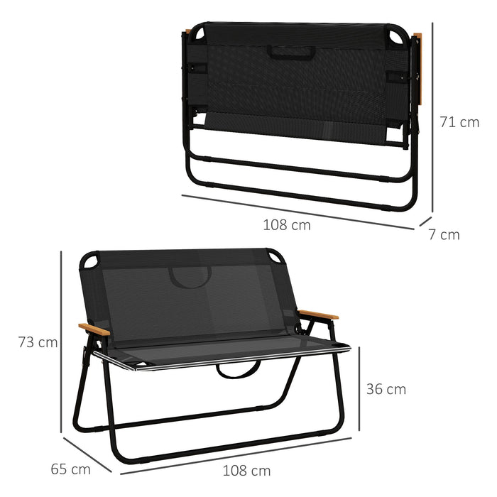 Sedia Panchina da Campeggio 2 Posti Pieghevole 108x65x73cm in Acciaio e tessuto Oxford Nero