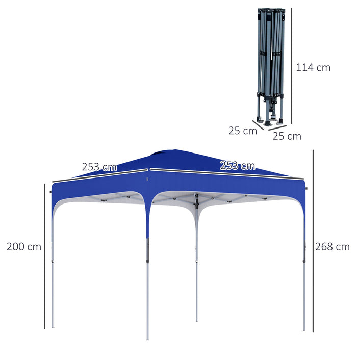 Gazebo Pieghevole 2.5x2.5 m con Altezza Regolabile Sacchetti di Sabbia e Borsa con Ruote Blu