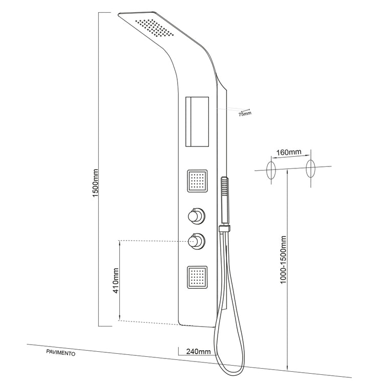 Colonna doccia 017 alluminio 3 funzioni 2 bocchette idro lombari l24xp44xh150