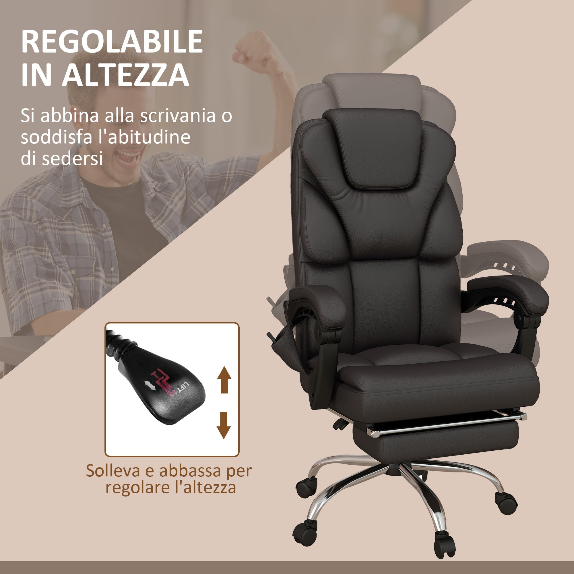 Sedia Poltrona da Ufficio Presidenziale Massaggiante 63x57x118-126 cm in Similpelle Nera