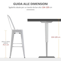 Set 4 Sgabelli da Bar Stile Industriale Schienale Rimovibile 44x53x116 cm in Metallo Bianco