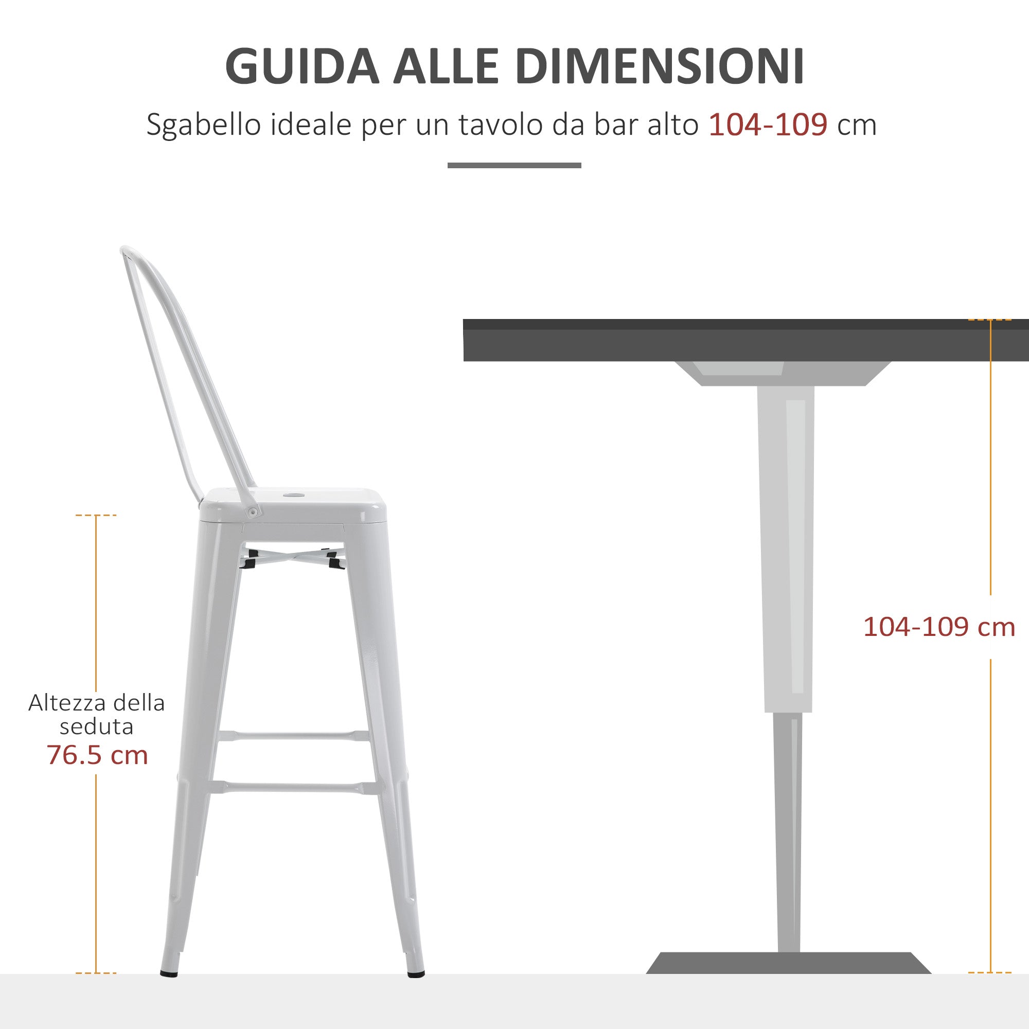 Set 4 Sgabelli da Bar Stile Industriale Schienale Rimovibile 44x53x116 cm in Metallo Bianco