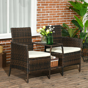 Set 2 Poltrone Moderne con Tavolino Caffè da Giardino 138x60x87 cm in Rattan Marrone