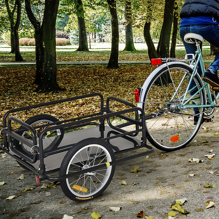 Carrello Bici con Pareti Pieghevoli e Rimovibili Gancio e 4 Catarifrangenti 139x71,5x49 cm in Acciaio e PE Nero