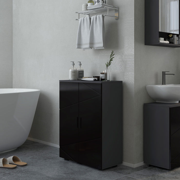 Mobiletto Bagno 2 Ante 3 Ripiani 60x30x82 cm in Legno Nero