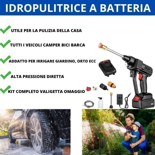 Idropulitrice a Batteria Senza Fili, Pistola Elettrica Alta Pressione