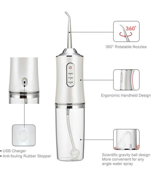 Idropulsore Dentale Portatile 3 Modalità  4 Ugelli Ricambio Ipx7 Usb Ricaricabile         