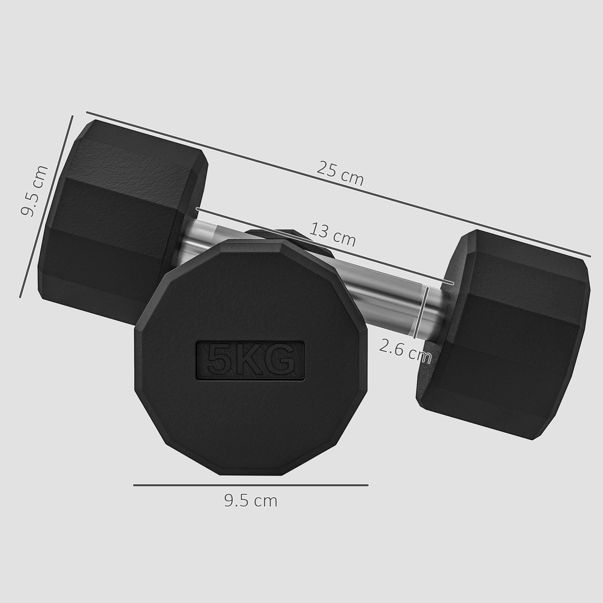 Set 2 Manubri Palestra 5 kg Pesi esagonali Manico in Acciaio  Nero