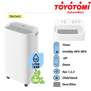 Toyotomi TD-C1412 Deumidificatore Anti-Muffa, Eccellenza Giapponese, 12 Litri per 24 Ore, Filtro carboni attivi e ruote