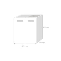 Sottolavello per cucina Bianco Frassinato 2 ante Cm 80x50xH 85