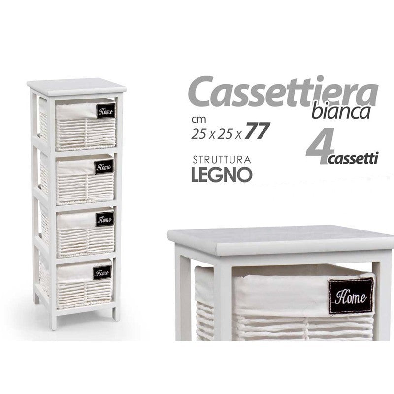 Cassettiera in legno da bagno bianca cm 25 x 25 x 77 h 4 cassetti