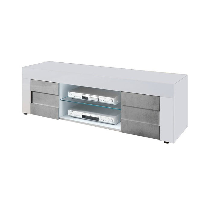 Base Porta TV bianco lucido 2 ante grigio cemento L.138 P.42 H.44 cm EFFEZ