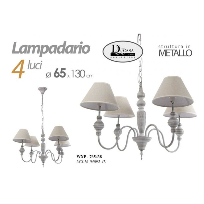 Lampadario stile shabby anticato 4 luci cm 65