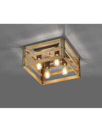 Plafoniera Vintage Rustico Natural Wood Khan Nichel Antico 40x40 cm Trio Lighting