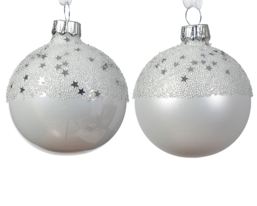 Pallina di Natale Vetro opaco smaltato a pallina con stella in cima 2 colori assortiti colore bianco invernale ø 6cm