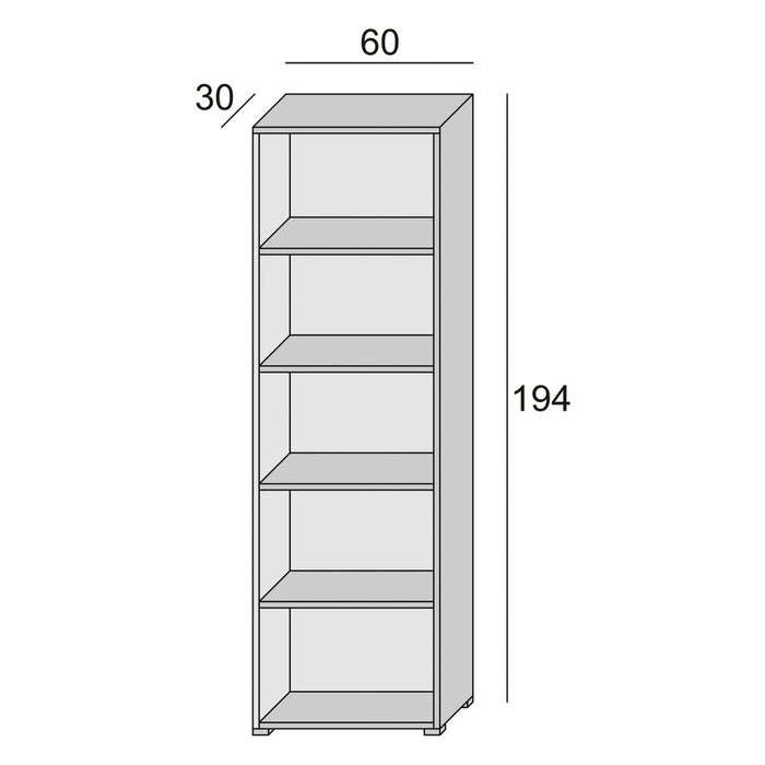 Libreria Compatta Con Cinque Ripiani Regolabili bianco, fondo cemento