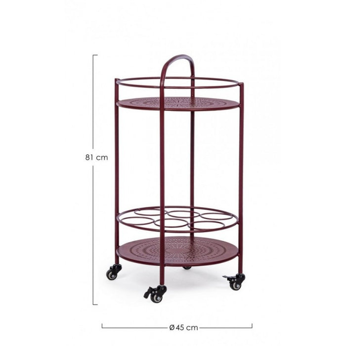 Carrello per bottiglie in acciaio  Rosso Bordeaux