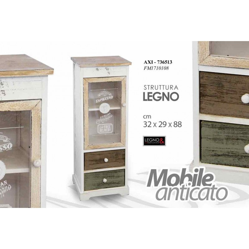 Mobile madia anticato con cassetti vetrina   cm 32 x 29 x 88 h