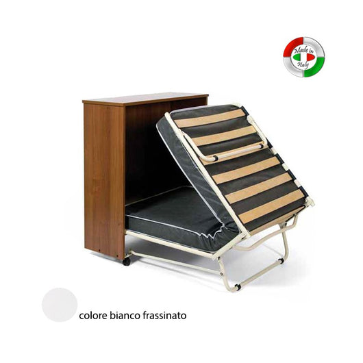 Mobile bed frame White in melamine wood with slatted base 85x36xH.100 cm