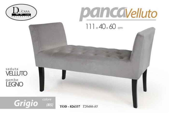 Panca in velluto grigio gambe in legno retro