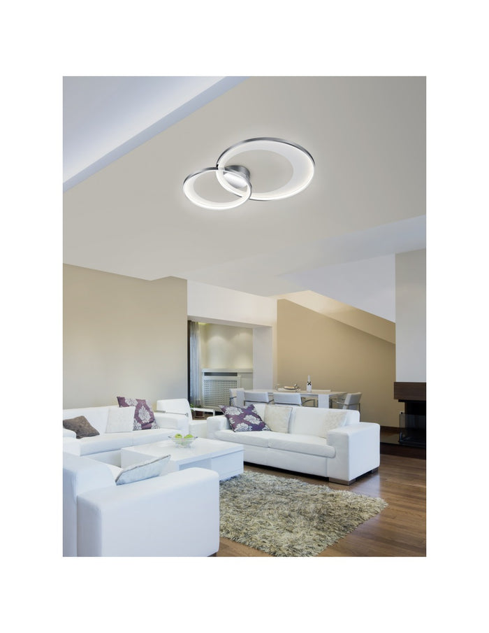 Plafoniera Granada Doppio Cerchio Cromo Led 29w Dimmerabile L59 cm Trio Lighting