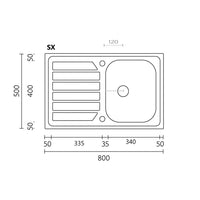 Lavello incasso acciaio inox mod. LS04 cm 80x50 con gocciolatoio sx