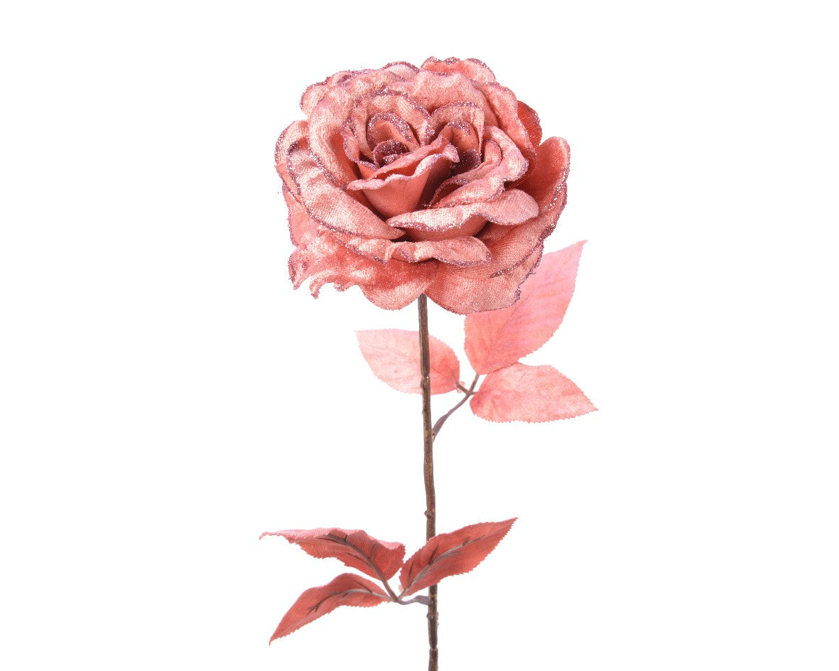 Fiore decorativo rosa con glitter cm 10 x 22 x 60 h