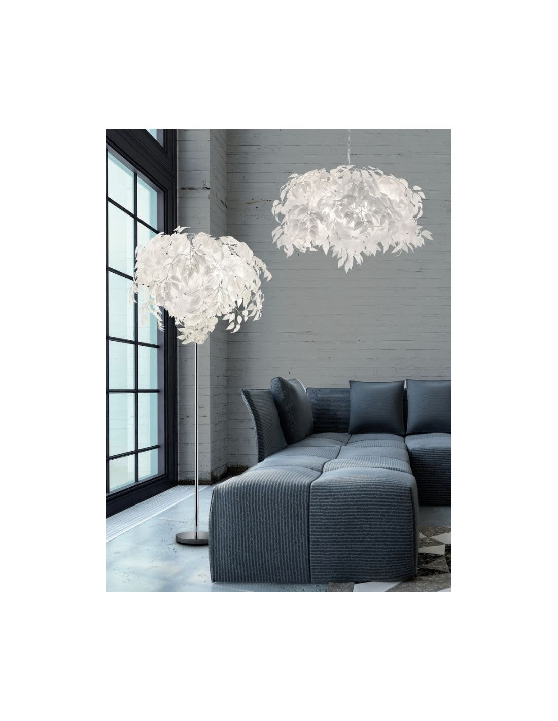 Lampadario 4 Luci Foglie Bianche Lavabili Leavy Ø70 cm Trio Lighting