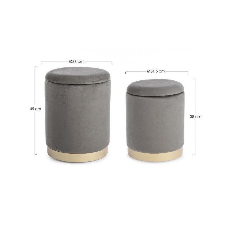 Set da 2 Pouf in velluto con contenitore Grigio POLINA