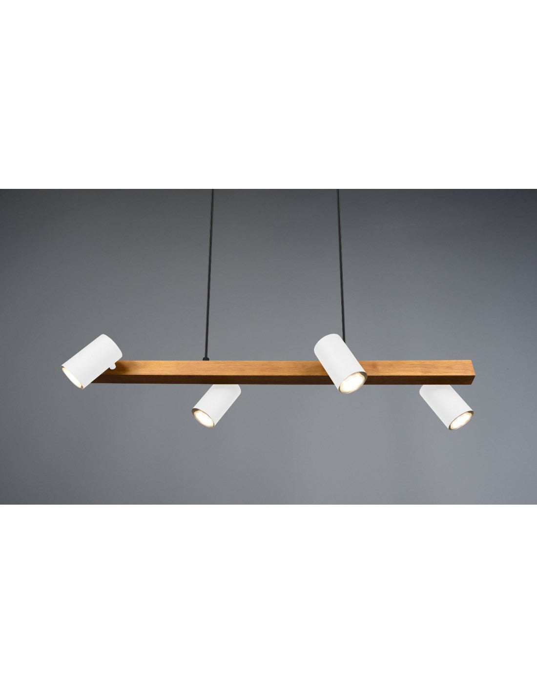 Lampada Sospensione Lineare Legno 4 Spot Cilindrici Orientabili Bianco Marley Trio Lighting