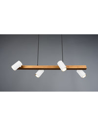 Lampada Sospensione Lineare Legno 4 Spot Cilindrici Orientabili Bianco Marley Trio Lighting