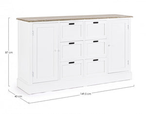 Credenza Dorotea 2 ante 4 cassetti in legno nobilitato bianco