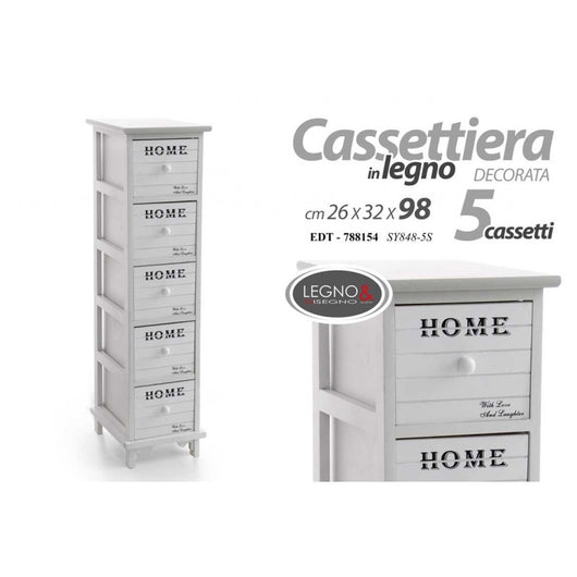 Cassettiera multiuso stretta  legno bianca home  cm 26 x 32 x 98 h