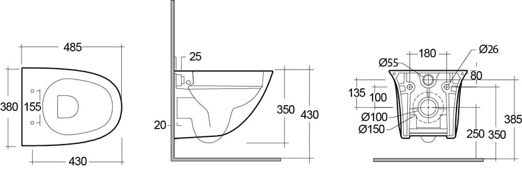 Vaso sospeso Sensation Rimless 48 cm - Fissaggio nascosto