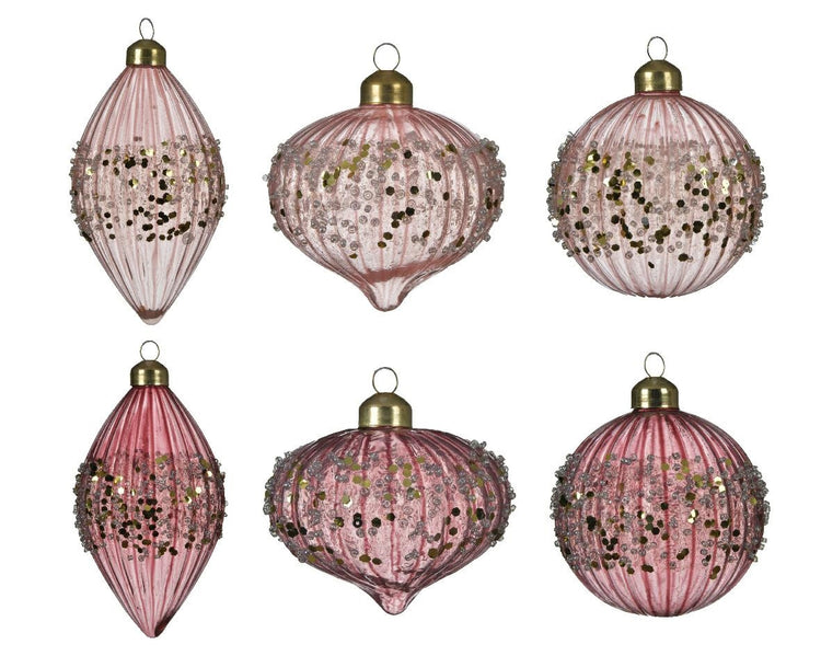 Pallina Di Natale Decoris Vetro Glitterato Rosa 8Cm Assoriti