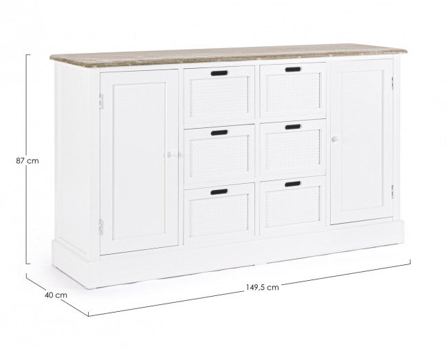 Credenza Dorotea 2 ante 4 cassetti in legno nobilitato bianco