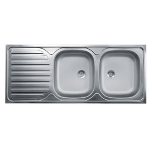 Lavello cucina due vasche con gocciolatoio sx acciaio da appoggio 50x120 cm