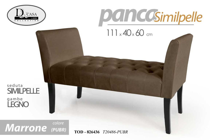 Panca in similpelle marrone gambe in legno retro