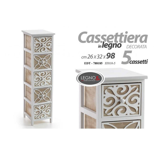 Cassettiera stretta  5 cassetti in legno cm 26 x 32 x 98 h