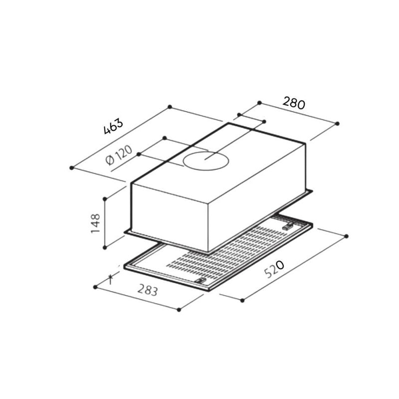 Cappa aspirante sottopensile in acciaio inox a parete luce a led  52x28,3 cm